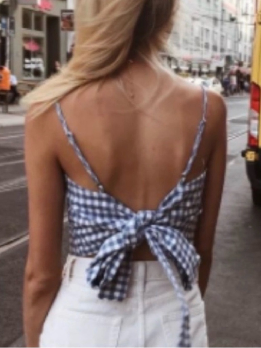 Brandy Melville White Blue stripe Tie Back Crop Top - Picture 2 of 7